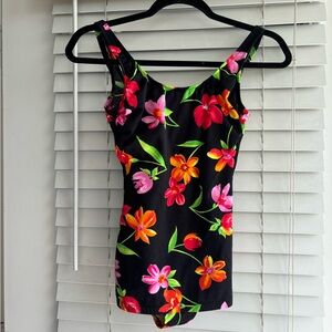 Vintage Beach Cabana floral one piece swimsuit